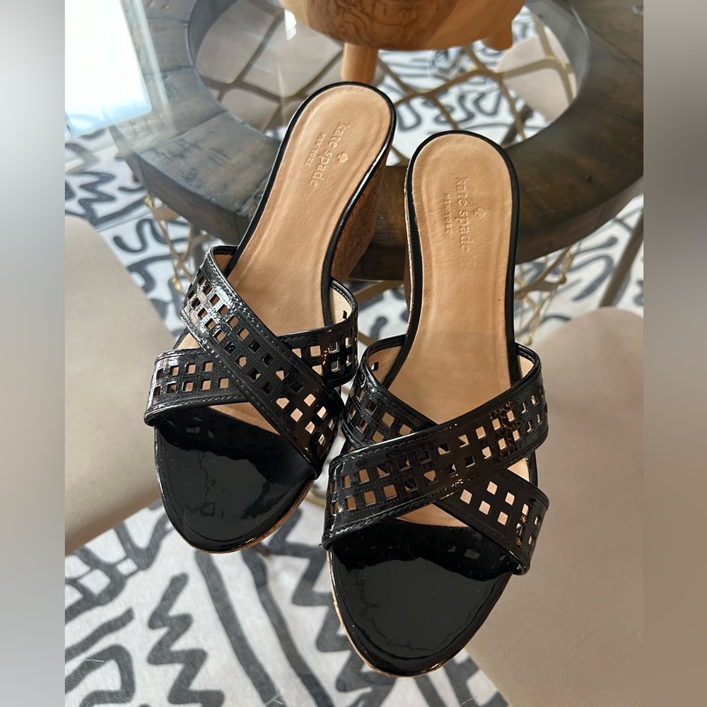 Kate Spade Tawny Patent Leather Cork Wedges Size 10